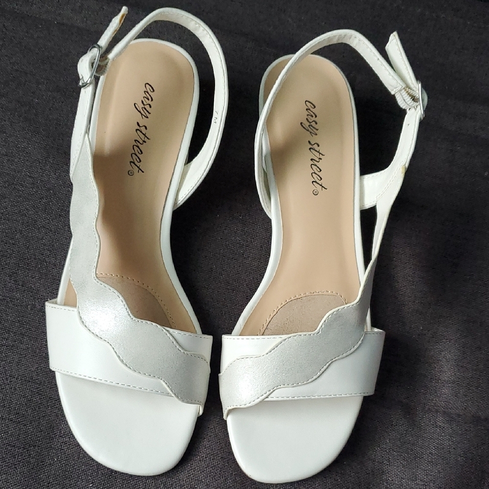 Easy Street White Braided Slingback Sandals